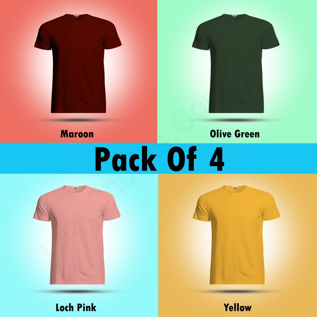 Round Neck Half Sleeve Plain T Shirt Combo (Pack Of 4) By LAZYCHUNKS (All Color)