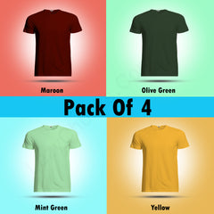 Round Neck Half Sleeve Plain T Shirt Combo (Pack Of 4) By LAZYCHUNKS (All Color)