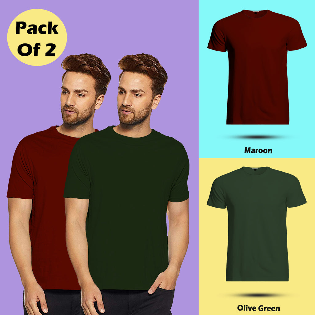 Round Neck Half Sleeve Plain T Shirt Combo By LAZYCHUNKS (Pack of 2)
