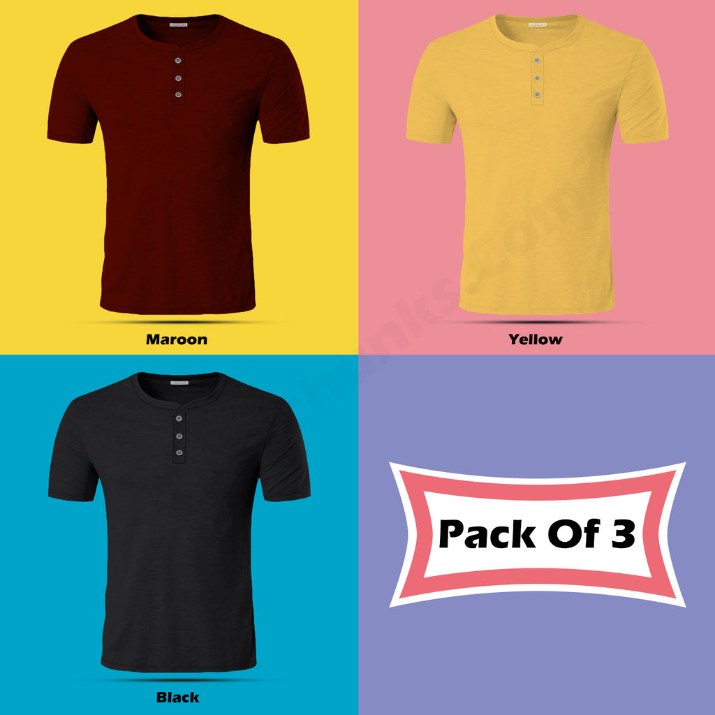 Henley Half Sleeve T Shirt Combo (Pack of 3) By LazyChunks (All Colors)