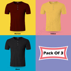 Henley Half Sleeve T Shirt Combo (Pack of 3) By LazyChunks (All Colors)