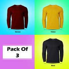 Round Neck Plain Full Sleeve T shirt Combo (Pack of 3) by LazyChunks (All Colors)