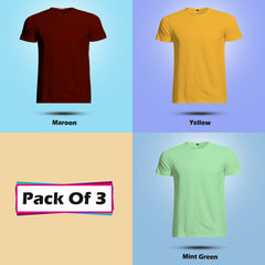 Round Neck Half Sleeve Plain T Shirt Combo (Pack Of 3) By LAZYCHUNKS (All Color)