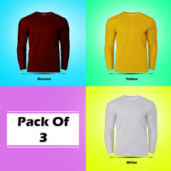 Round Neck Plain Full Sleeve T shirt Combo (Pack of 3) by LazyChunks (All Colors)
