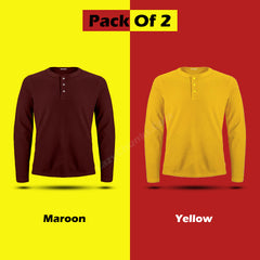 Henley Full Sleeve T Shirt 2 Combo By LazyChunks (All Colors)
