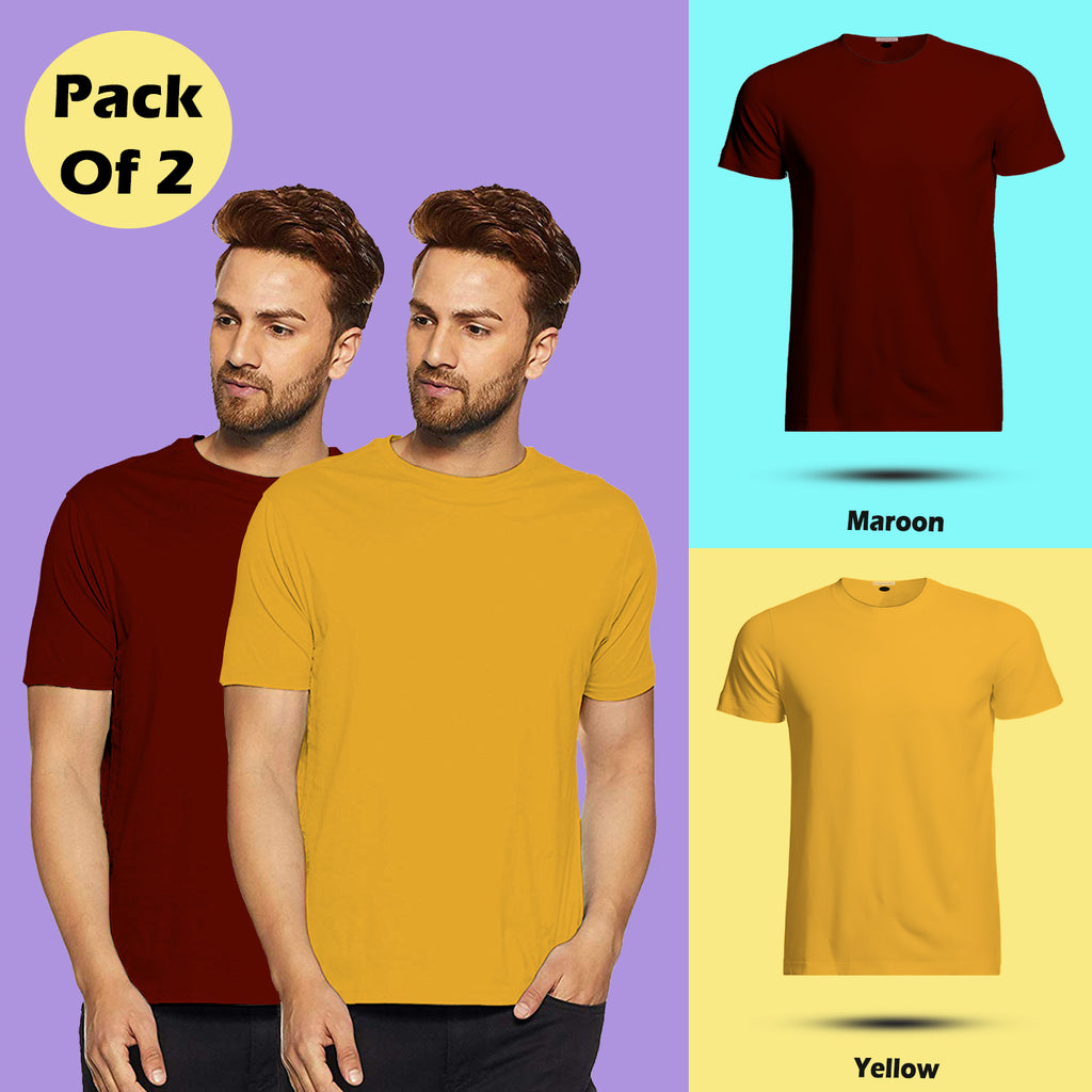 Round Neck Half Sleeve Plain T Shirt Combo By LAZYCHUNKS (Pack of 2)