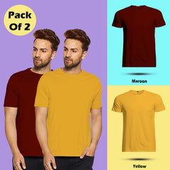 Round Neck Half Sleeve Plain T Shirt Combo By LAZYCHUNKS (Pack of 2)