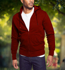 Cotton Full Sleeve Maroon Zipper Hoodie For Men BY LAZYCHUNKS