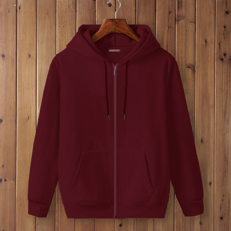 Full Sleeve Maroon Cotton Zipper Jacket For Men By LAZYCHUNKS