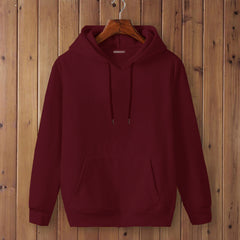 Full Sleeve Maroon Cotton Kangaroo Hoodie for Men by LAZYCHUNKS