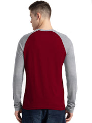 Men's Regular Fit Maroon Raglan Full Sleeve Henley T-Shirt By LazyChunks