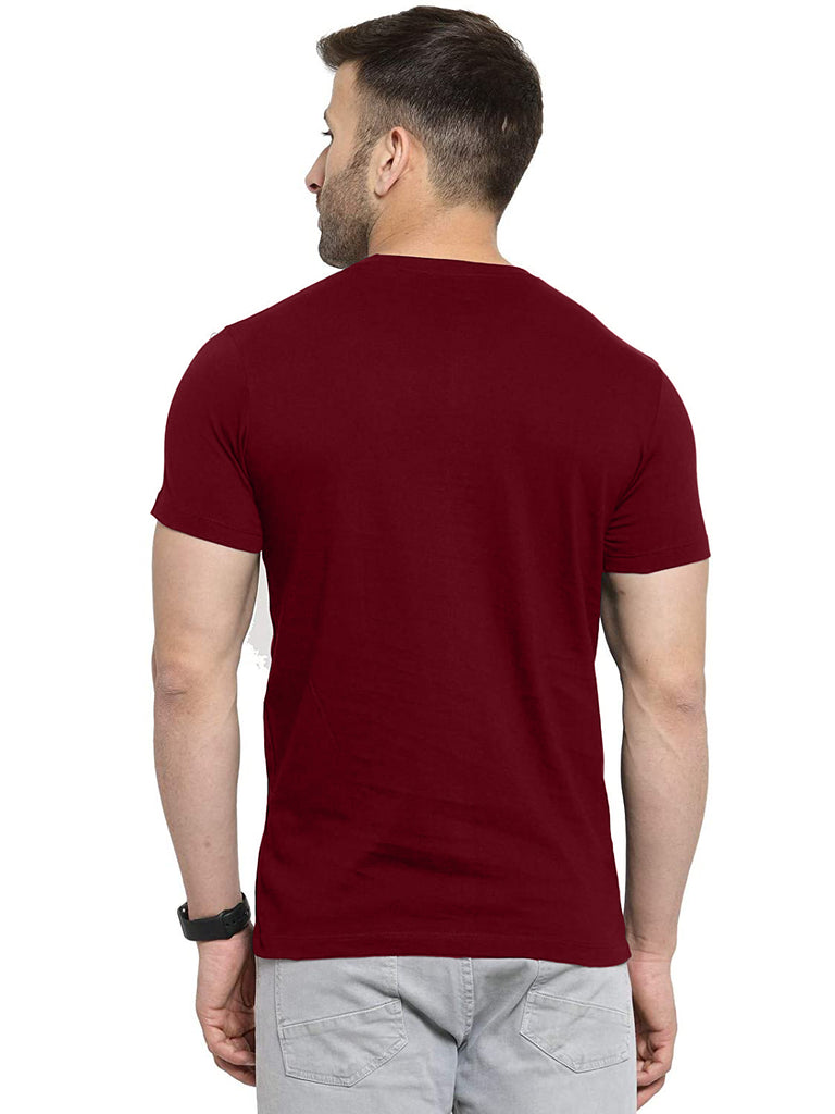 Round Neck Maroon Half Sleeves Plain T-Shirt By LazyChunks