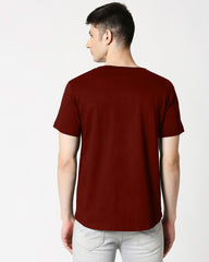 Maroon Henley Half Sleeves T Shirt By LazyChunks