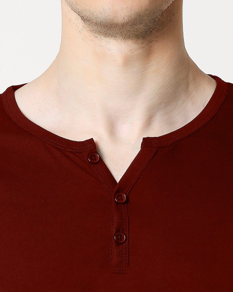 Maroon Henley Half Sleeves T Shirt By LazyChunks