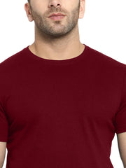 Round Neck Maroon Half Sleeves Plain T-Shirt By LazyChunks