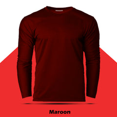 Maroon Round Neck Plain Full Sleeve T shirt by LazyChunks