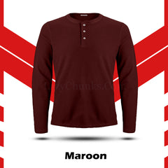 Maroon Henley Full Sleeve T Shirt By LazyChunks