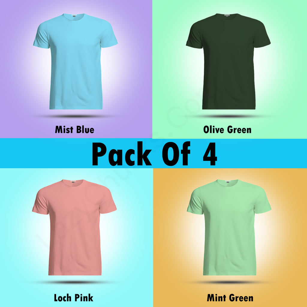 Round Neck Half Sleeve Plain T Shirt Combo (Pack Of 4) By LAZYCHUNKS (All Color)