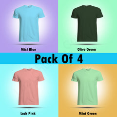 Round Neck Half Sleeve Plain T Shirt Combo (Pack Of 4) By LAZYCHUNKS (All Color)
