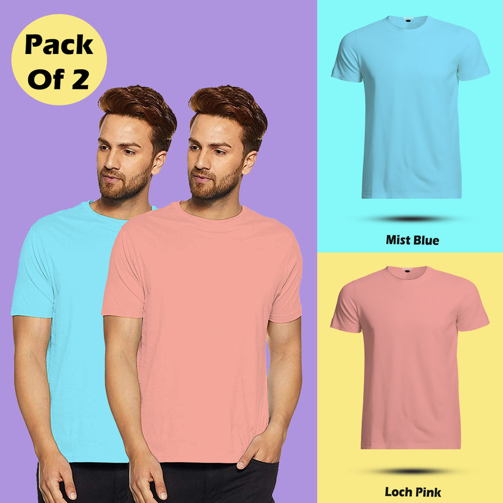 Round Neck Half Sleeve Plain T Shirt Combo By LAZYCHUNKS (Pack of 2)