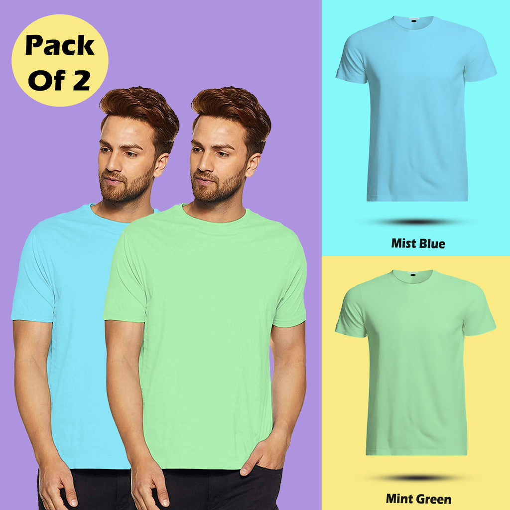 Round Neck Half Sleeve Plain T Shirt Combo By LAZYCHUNKS (Pack of 2)