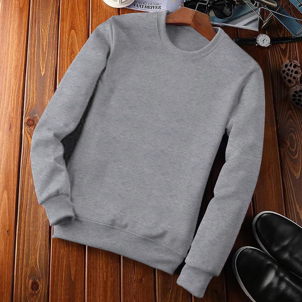 Round Neck Full Sleeve Melange Grey Sweatshirt By LAZYCHUNKS