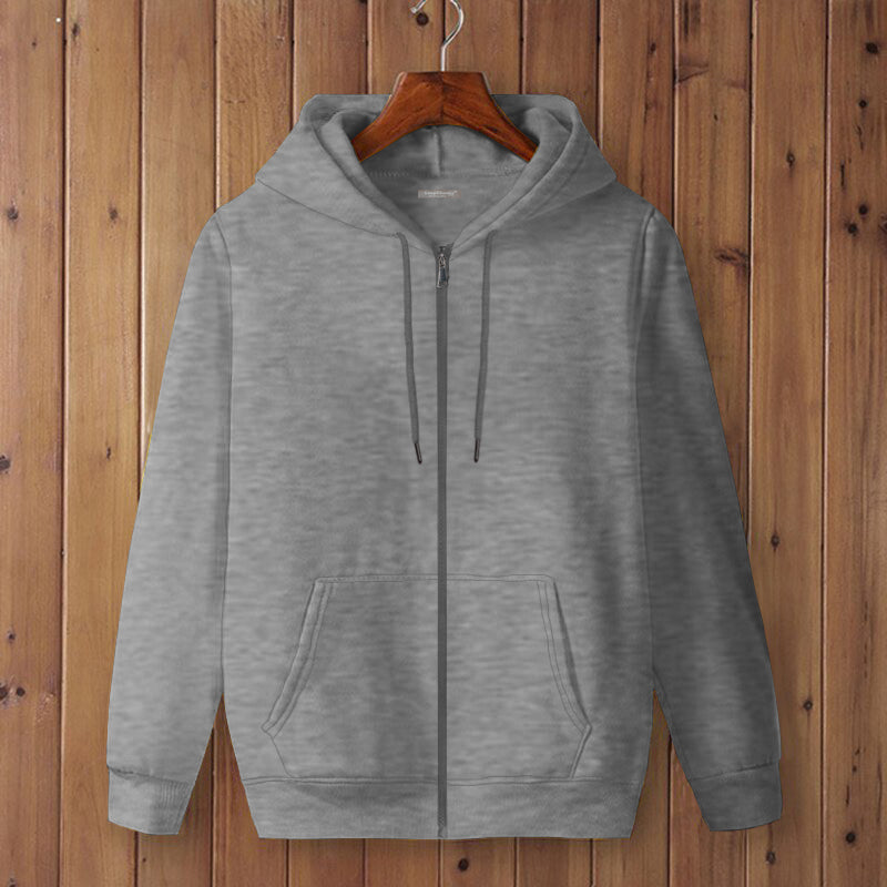 Full Sleeve Melange Grey Cotton Zipper Jacket For Men By LAZYCHUNKS