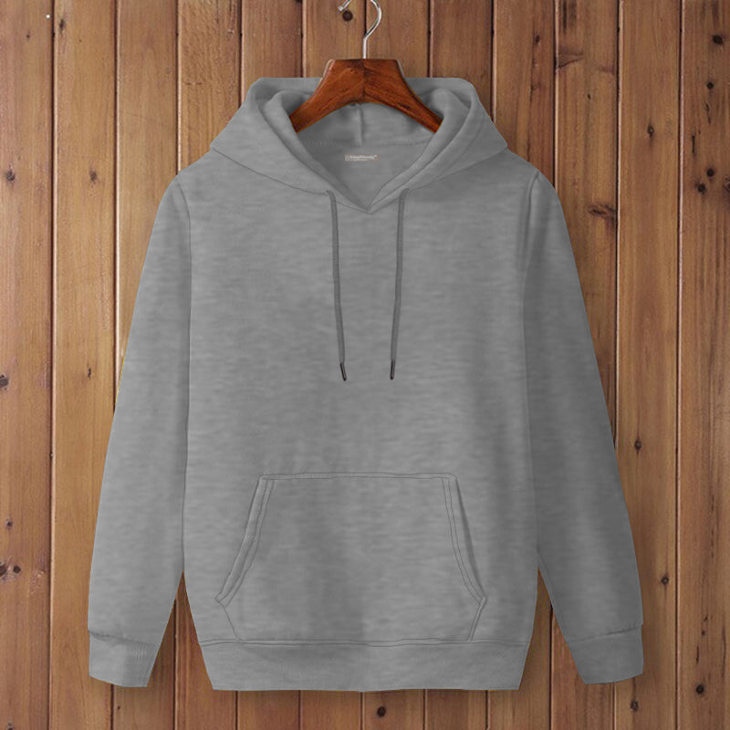 Full Sleeve Melange Grey Cotton Kangaroo Hoodie for Men by LAZYCHUNKS