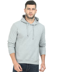 Men Melange Grey Solid Relaxed Fit Hoodies Sweatshirt By LazyChunks