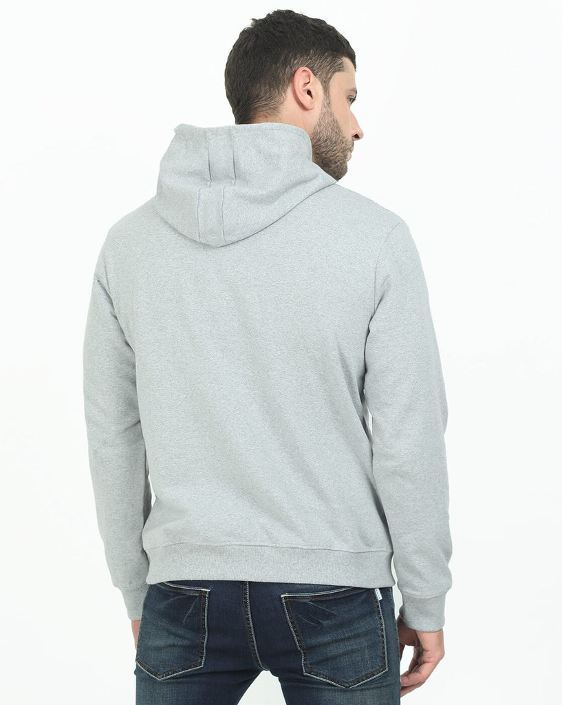 Men Melange Grey Solid Relaxed Fit Hoodies Sweatshirt By LazyChunks