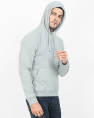 Men Melange Grey Solid Relaxed Fit Hoodies Sweatshirt By LazyChunks