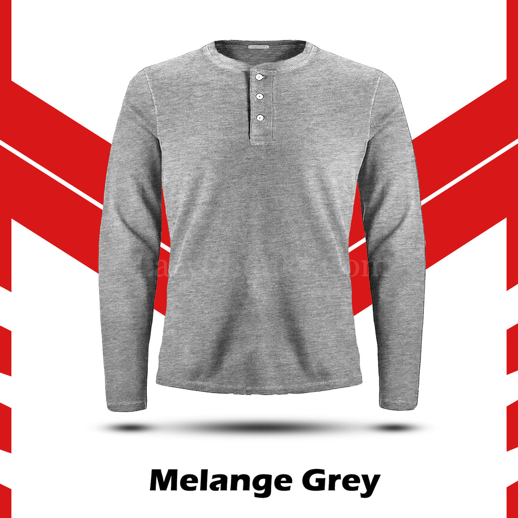 Melange Grey Henley Full Sleeve T Shirt By LazyChunks