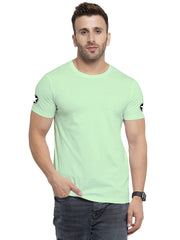 Mint Green Round Neck Half Sleeve Printed T Shirts For Men by LAZYCHUNKS