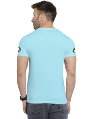 Mist Blue Round Neck Half Sleeve Printed T Shirts For Men by LAZYCHUNKS