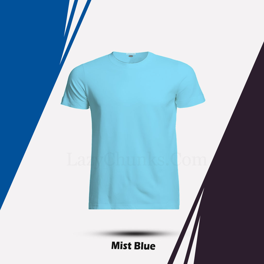 Mist Blue Round Neck Half Sleeve Plain T Shirt By LAZYCHUNKS