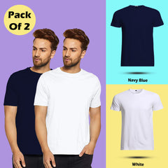 Round Neck Half Sleeve Plain T Shirt Combo By LAZYCHUNKS (Pack of 2)