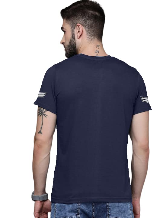 Navy Blue Trending Printed Cotton T Shirt For Men by LAZYCHUNKS