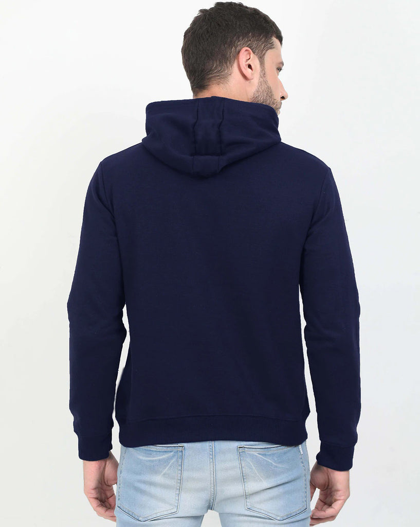 Cotton Blend Navy Blue Kangaroo Hooded Sweatshirt Hoodies By LazyChunks