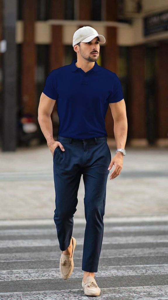 Navy Blue Polo T Shirt By Lazychunks