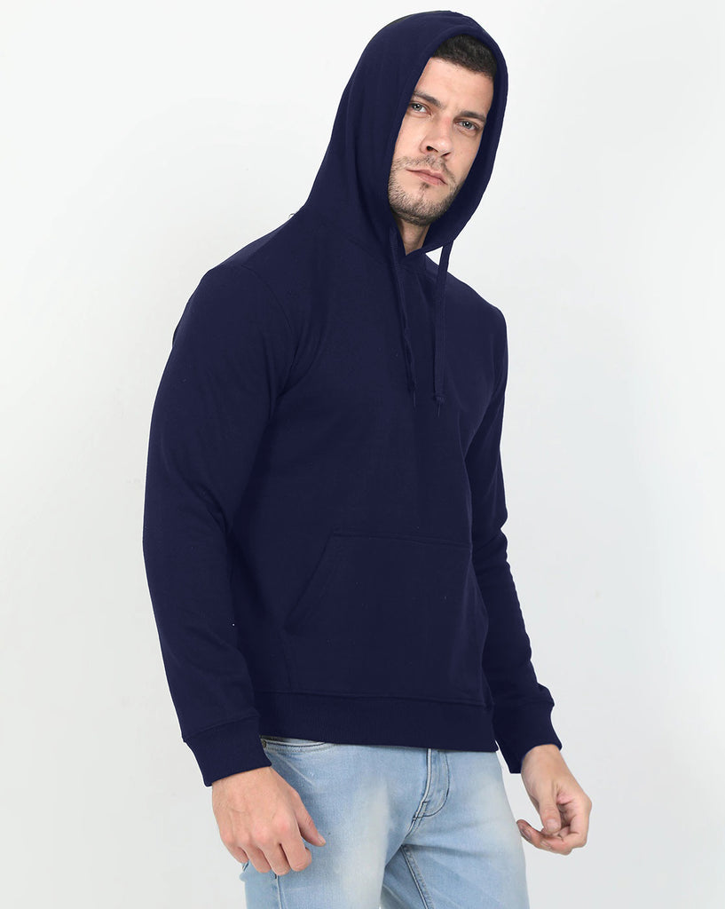 Cotton Blend Navy Blue Kangaroo Hooded Sweatshirt Hoodies By LazyChunks