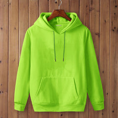 Full Sleeve Neon Green Cotton Kangaroo Hoodie for Men by LAZYCHUNKS