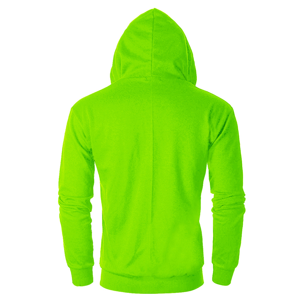 Regular Fit Men's Solid Neon Green Cotton Blend Hooded Kangaroo Sweatshirt