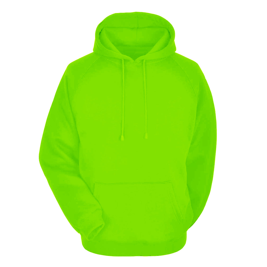Regular Fit Men's Solid Neon Green Cotton Blend Hooded Kangaroo Sweatshirt