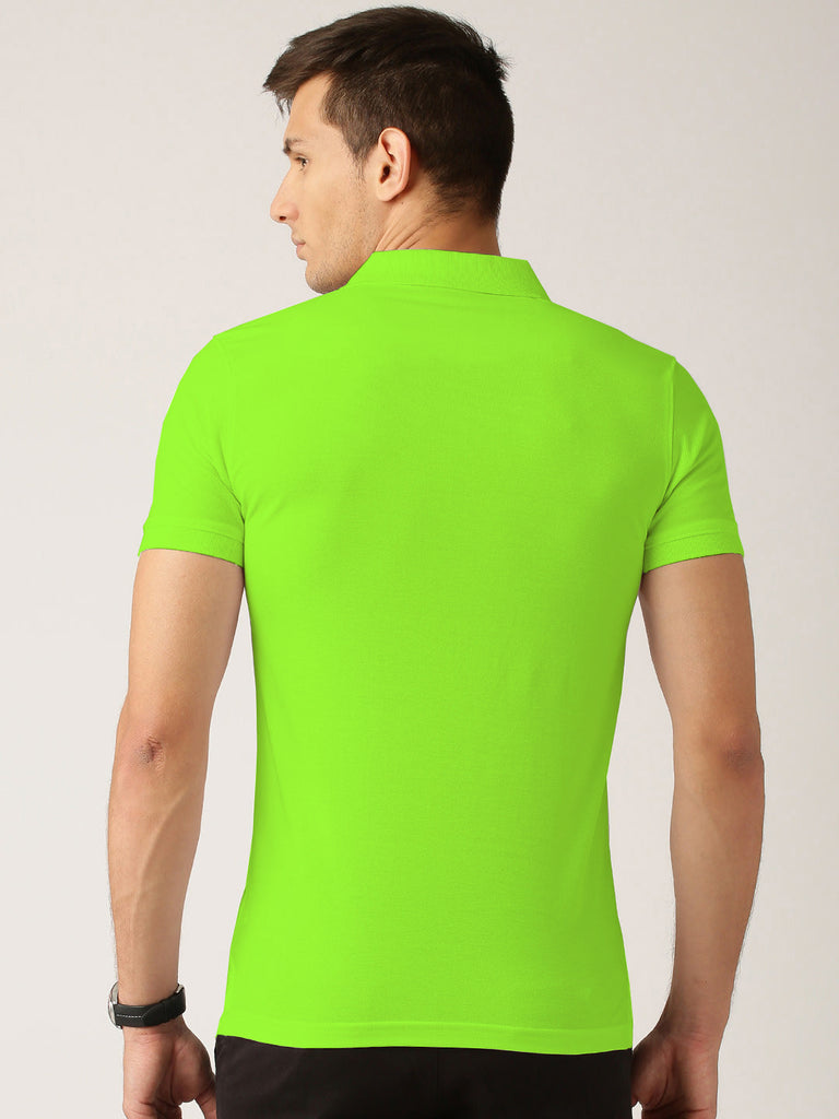 Neon Green Polo Neck Tshirt For Men By LazyChunks