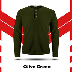 Olive Green Henley Full Sleeve T Shirt By LazyChunks