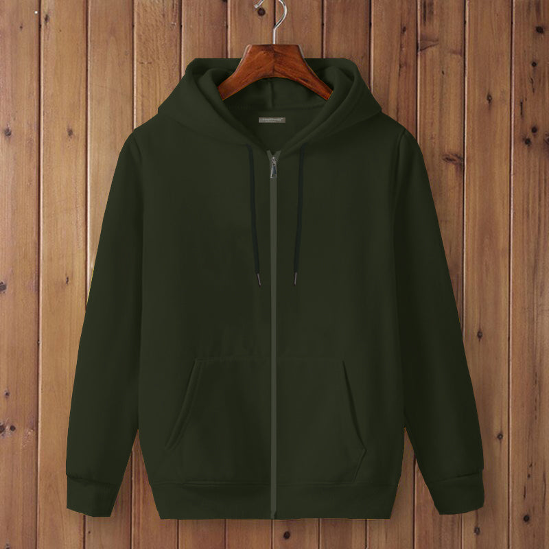 Full Sleeve Olive Green Cotton Zipper Jacket For Men By LAZYCHUNKS