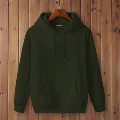 Full Sleeve Olive Green Cotton Kangaroo Hoodie for Men by LAZYCHUNKS