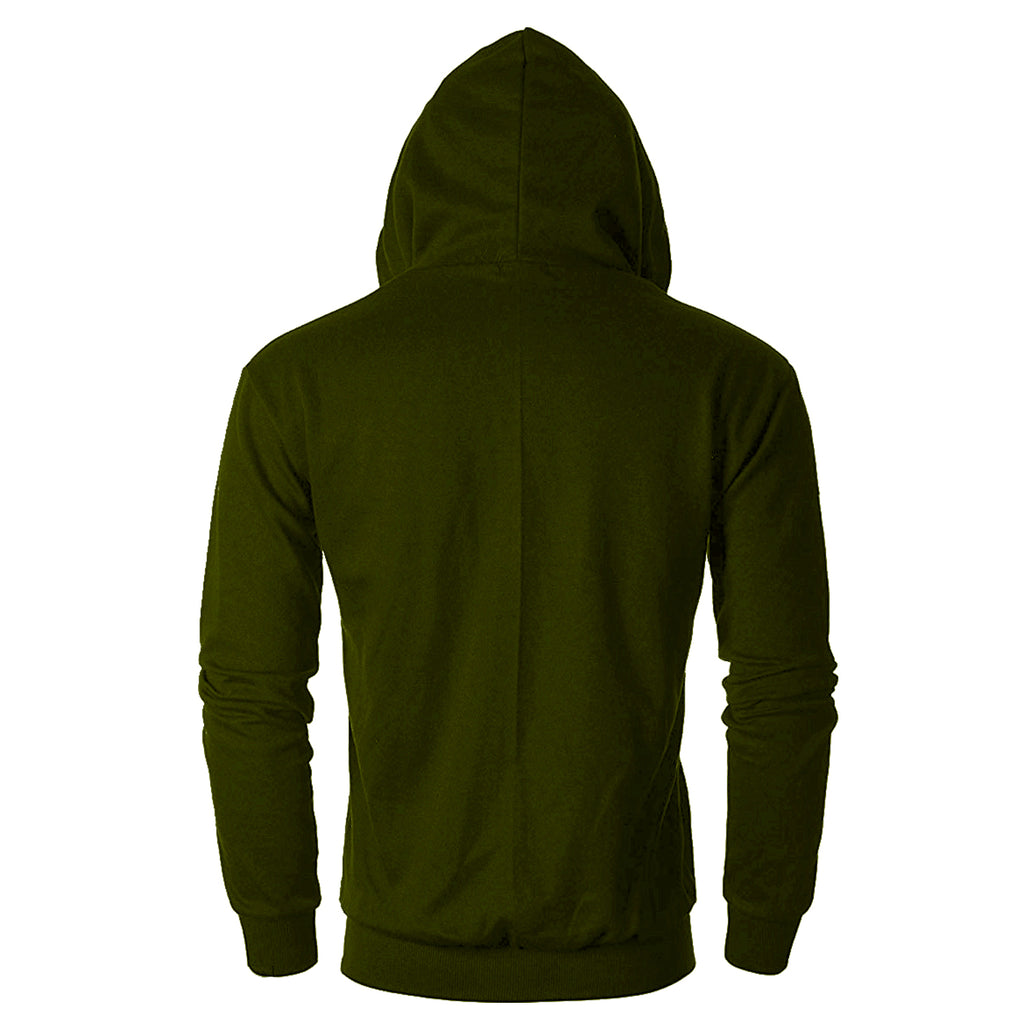 Regular Fit Men's Solid Olive Green Zipper Hoodie Jacket Sweatshirt