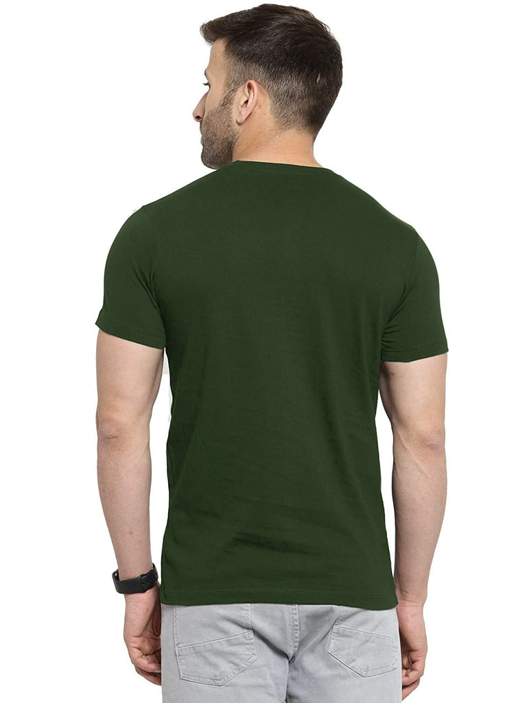 Solid Olive Green Round Neck Half Sleeves Plain Tshirt By LazyChunks