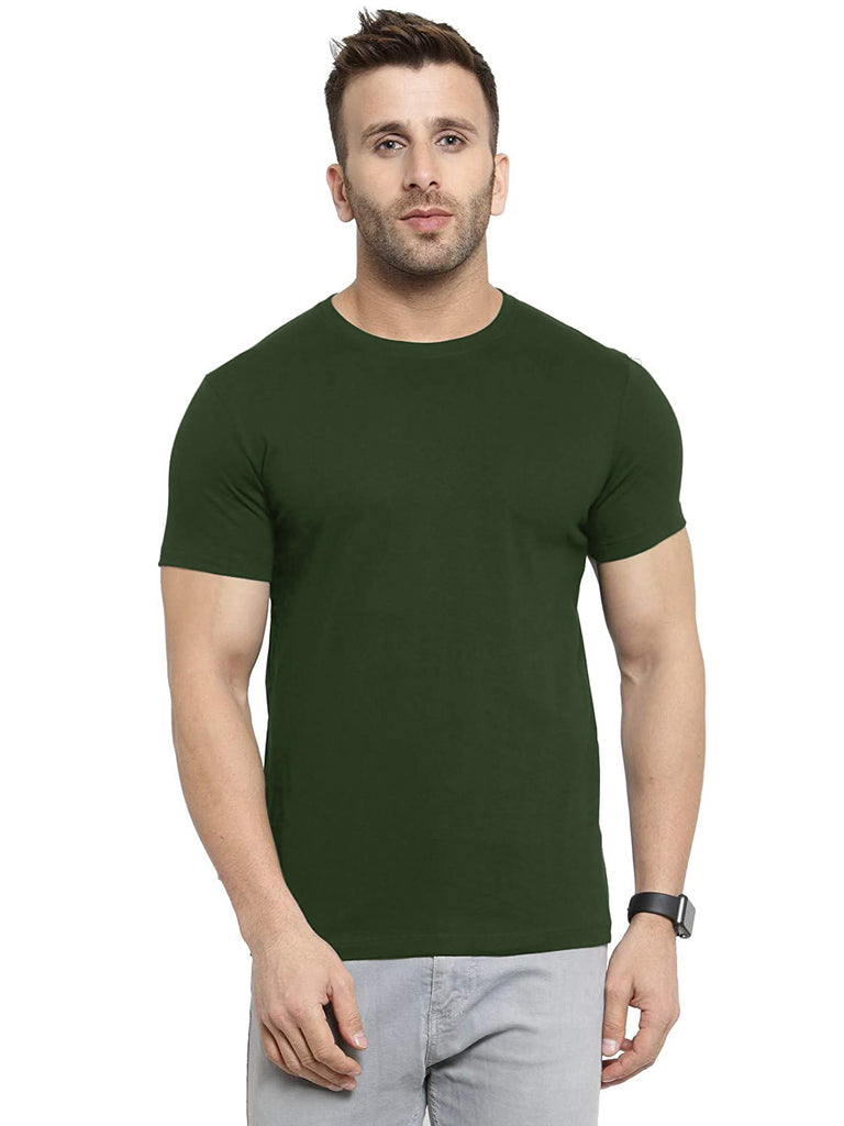 Solid Olive Green Round Neck Half Sleeves Plain Tshirt By LazyChunks